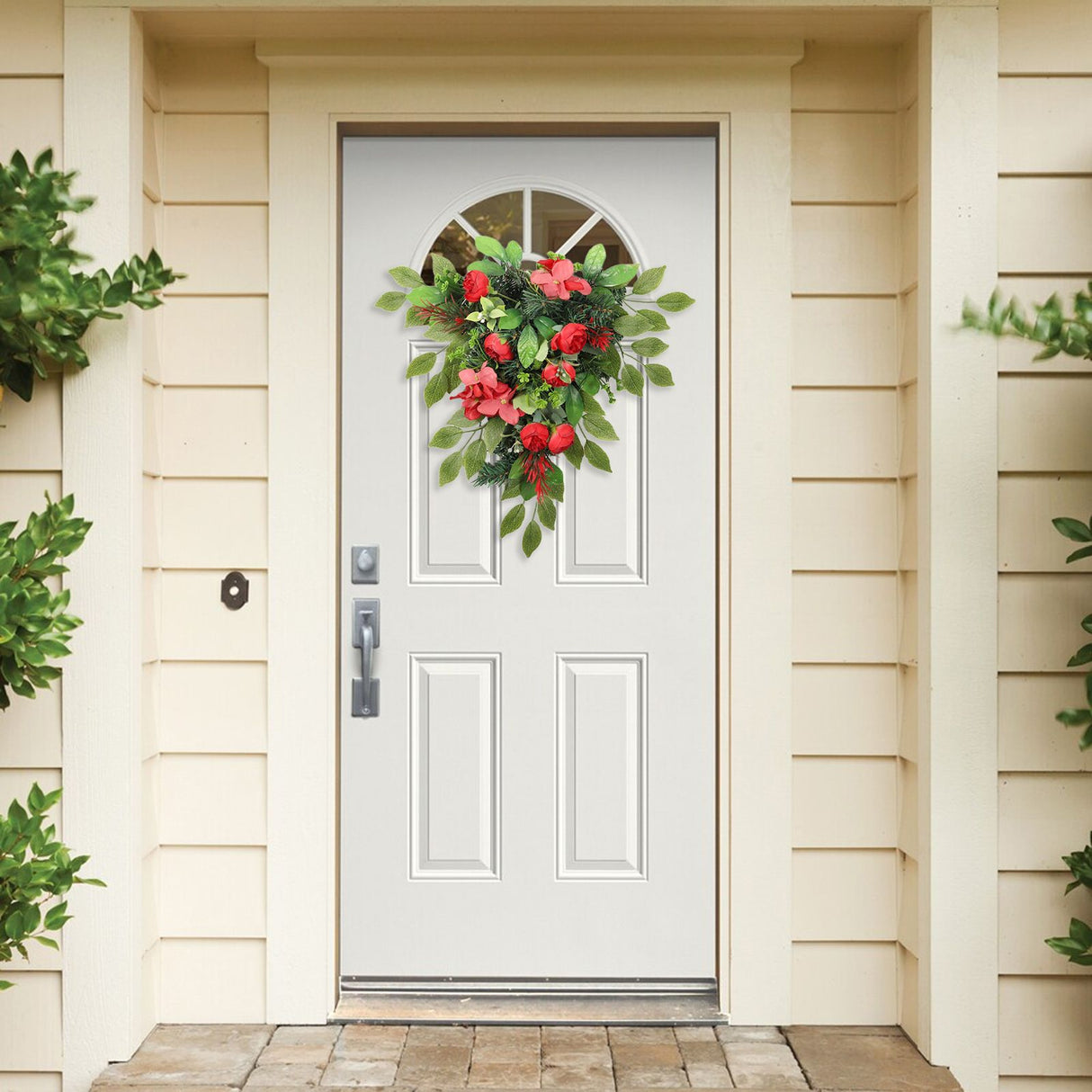 Red Tea Bud Hydrangea Upside down Tree PVC Green Plant Door Hanging Home Decoration