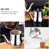 Stainless Steel Lubricator with Filter Screen Oil Strainer Pot Olive Oil Dispenser With Dust Proof Lid - Top-Down View