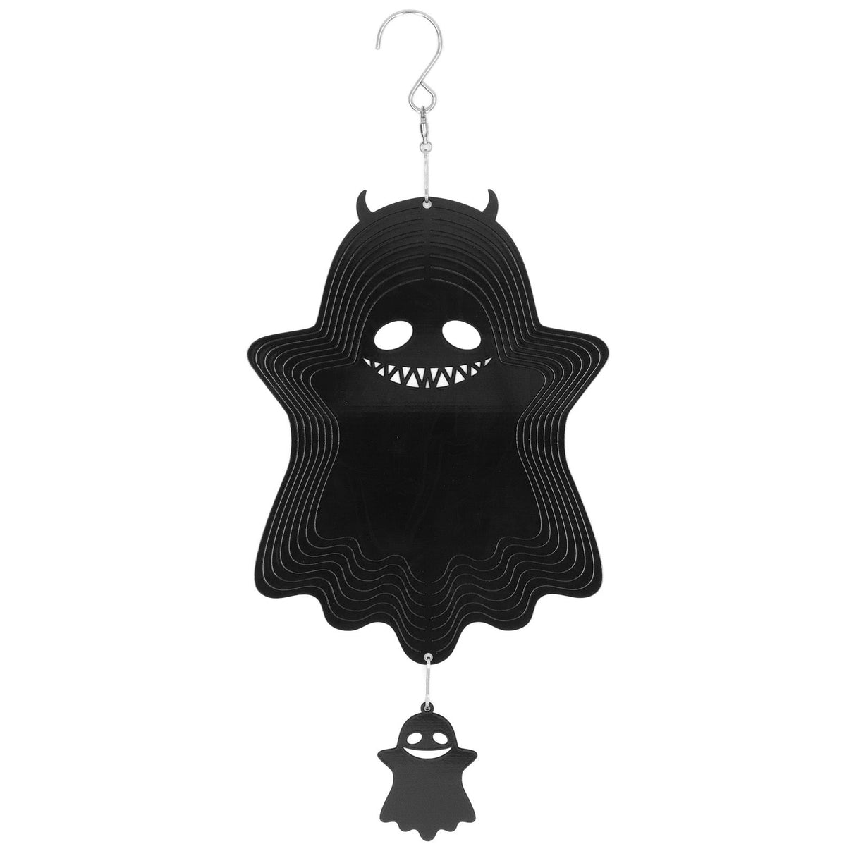 Ghost Wind Chimes Stainless Steel Wind Bell 3D Ghost Wind Spinners Halloween Ornament for Garden Yard Decoration 35x15cm
