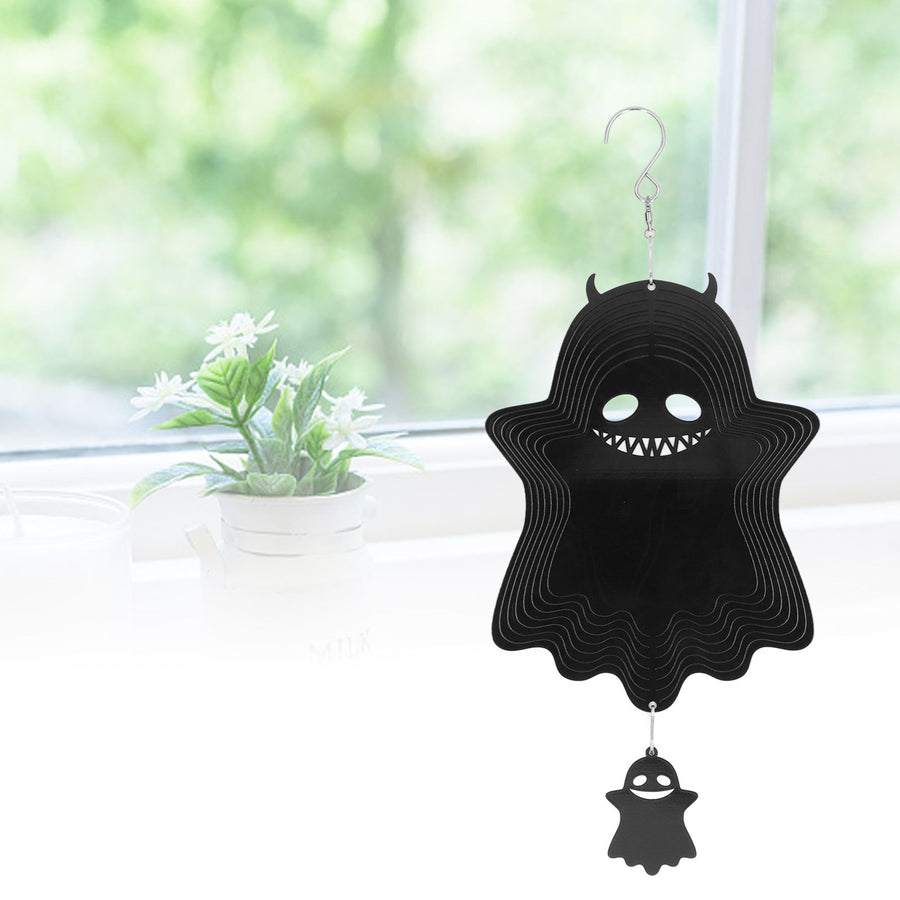 Ghost Wind Chimes Stainless Steel Wind Bell 3D Ghost Wind Spinners Halloween Ornament for Garden Yard Decoration 35x15cm