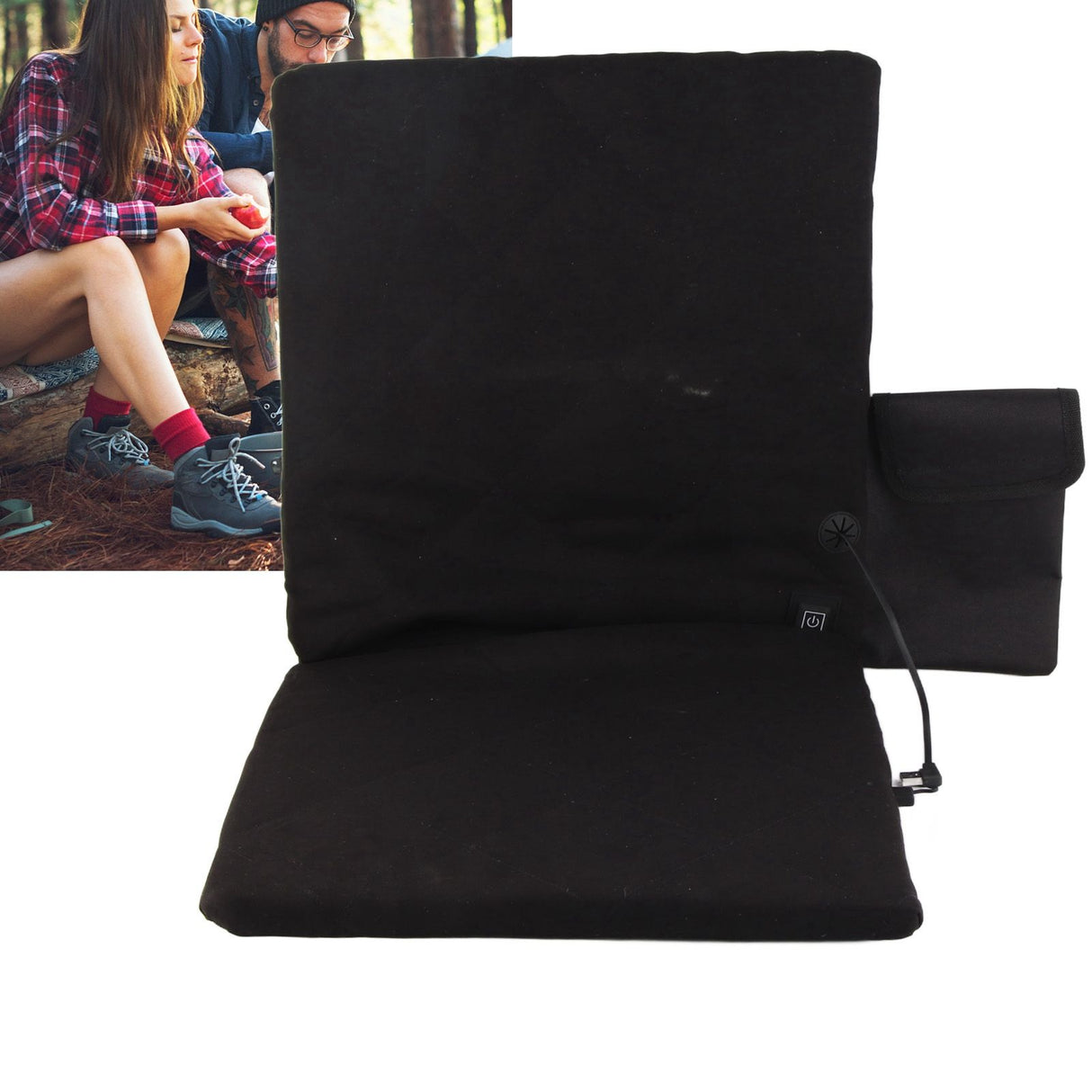 Electric Heating Seat Cushion Foldable Stadium Seats Heated Cover Pads with Backrest for Camping Fishing Hunting Black