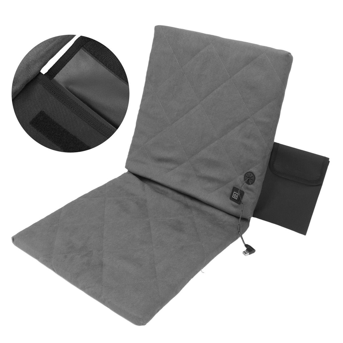 Electric Heating Seat Cushion Foldable Stadium Seats Heated Cover Pads with Backrest for Camping Fishing Hunting Grey