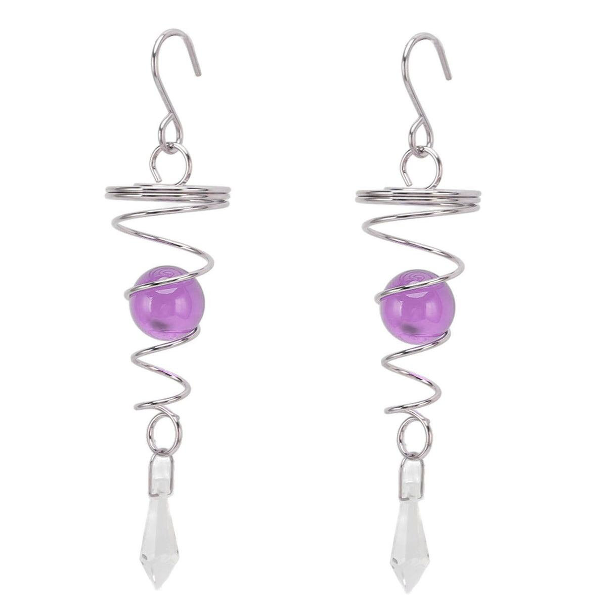 2Pcs Gazing Ball Spiral Tail Wind Spinner Stabilizer Stainless Steel Spiral Wind Chimes for Outside Purple