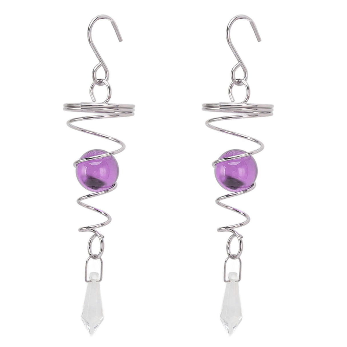2Pcs Gazing Ball Spiral Tail Wind Spinner Stabilizer Stainless Steel Spiral Wind Chimes for Outside Purple