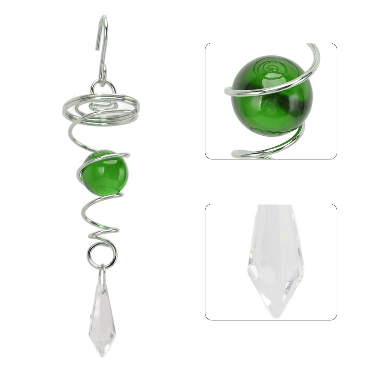 2Pcs Gazing Ball Spiral Tail Wind Spinner Stabilizer Stainless Steel Spiral Wind Chimes for Outside Green