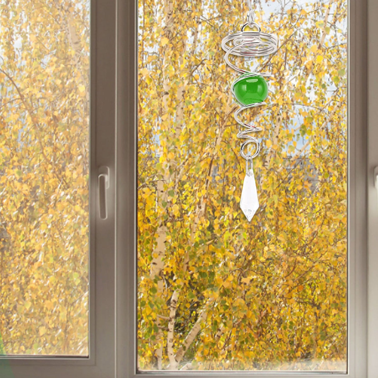 2Pcs Gazing Ball Spiral Tail Wind Spinner Stabilizer Stainless Steel Spiral Wind Chimes for Outside Green