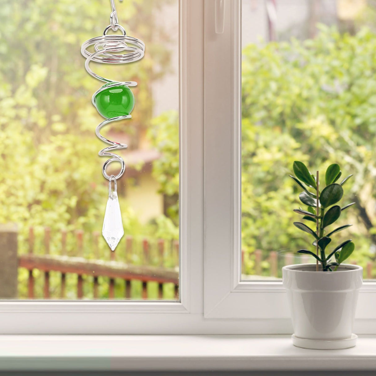 2Pcs Gazing Ball Spiral Tail Wind Spinner Stabilizer Stainless Steel Spiral Wind Chimes for Outside Green