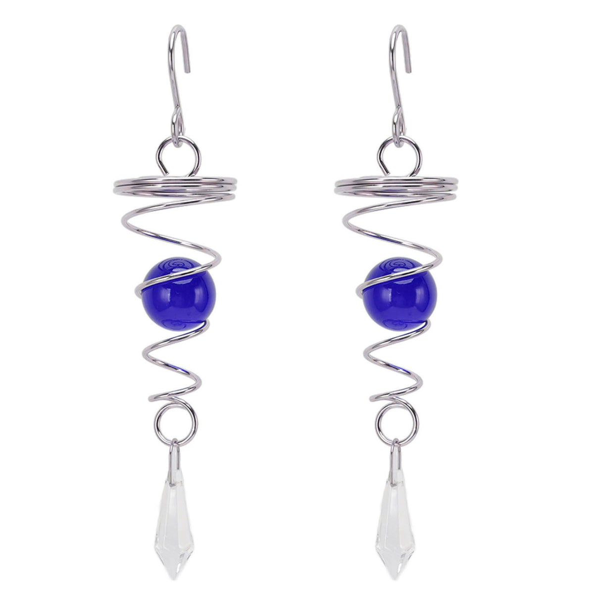2Pcs Gazing Ball Spiral Tail Wind Spinner Stabilizer Stainless Steel Spiral Wind Chimes for Outside Blue
