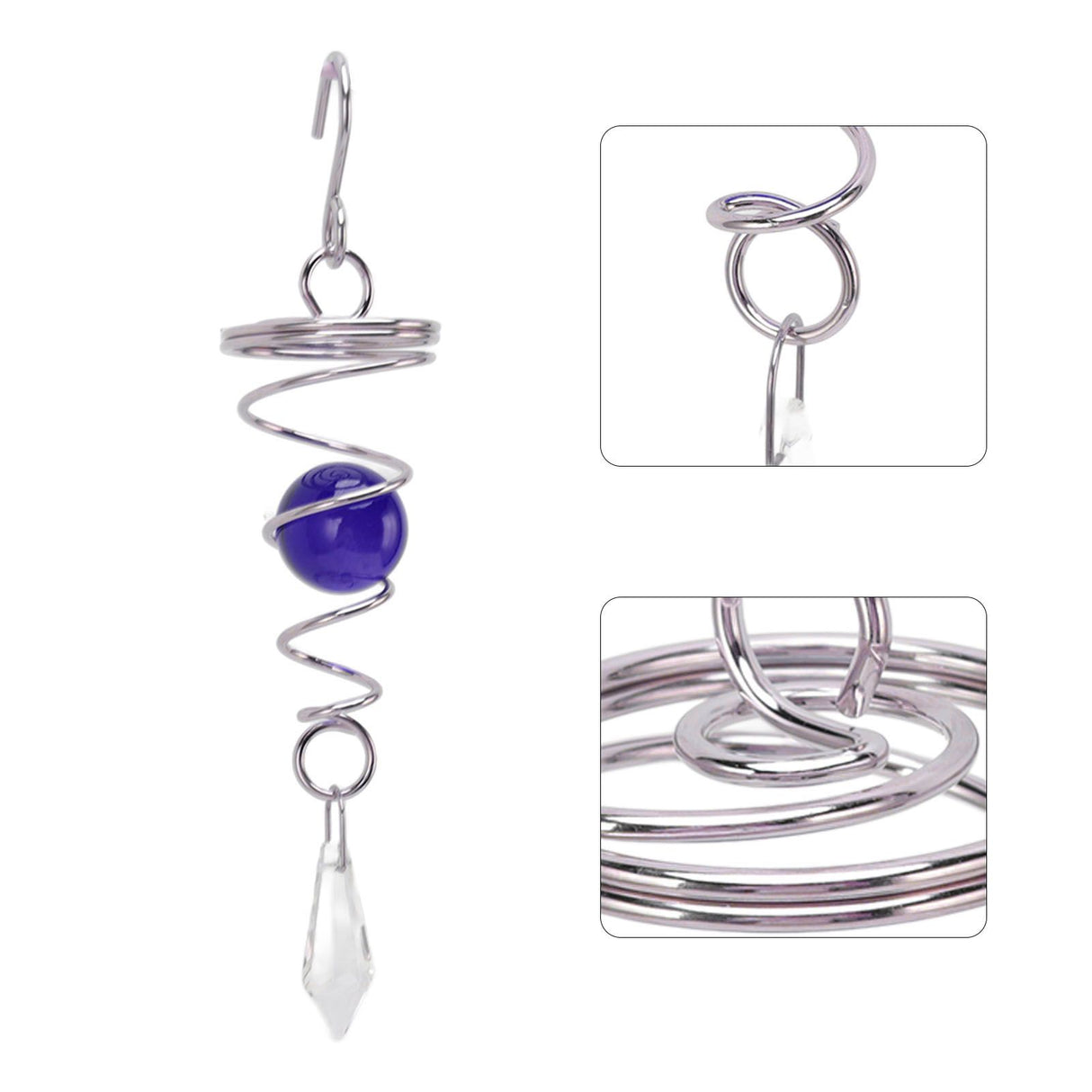 2Pcs Gazing Ball Spiral Tail Wind Spinner Stabilizer Stainless Steel Spiral Wind Chimes for Outside Blue