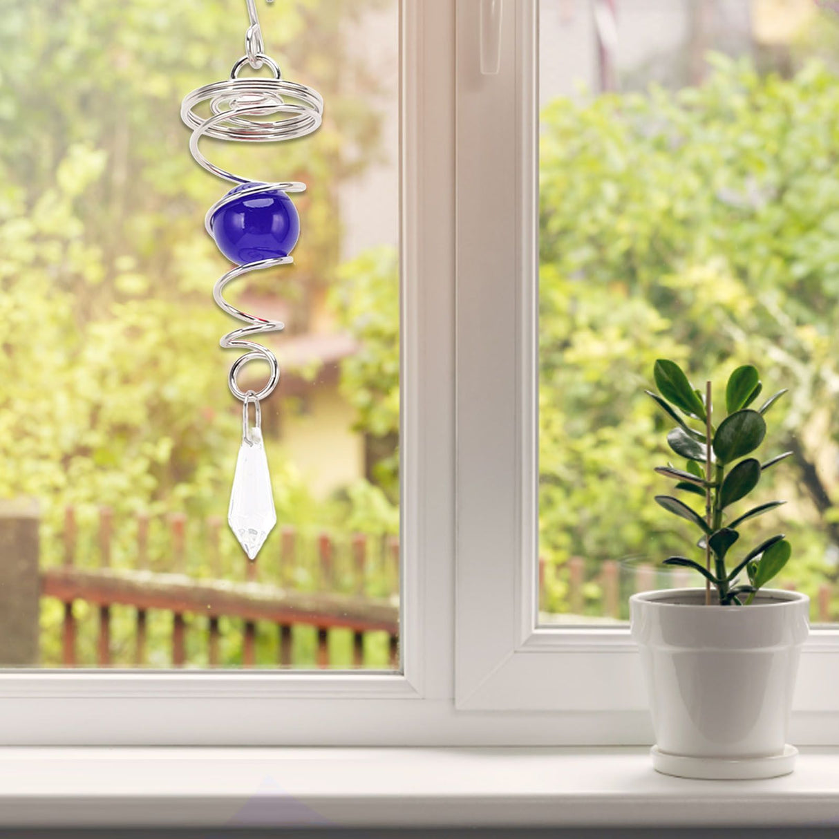 2Pcs Gazing Ball Spiral Tail Wind Spinner Stabilizer Stainless Steel Spiral Wind Chimes for Outside Blue