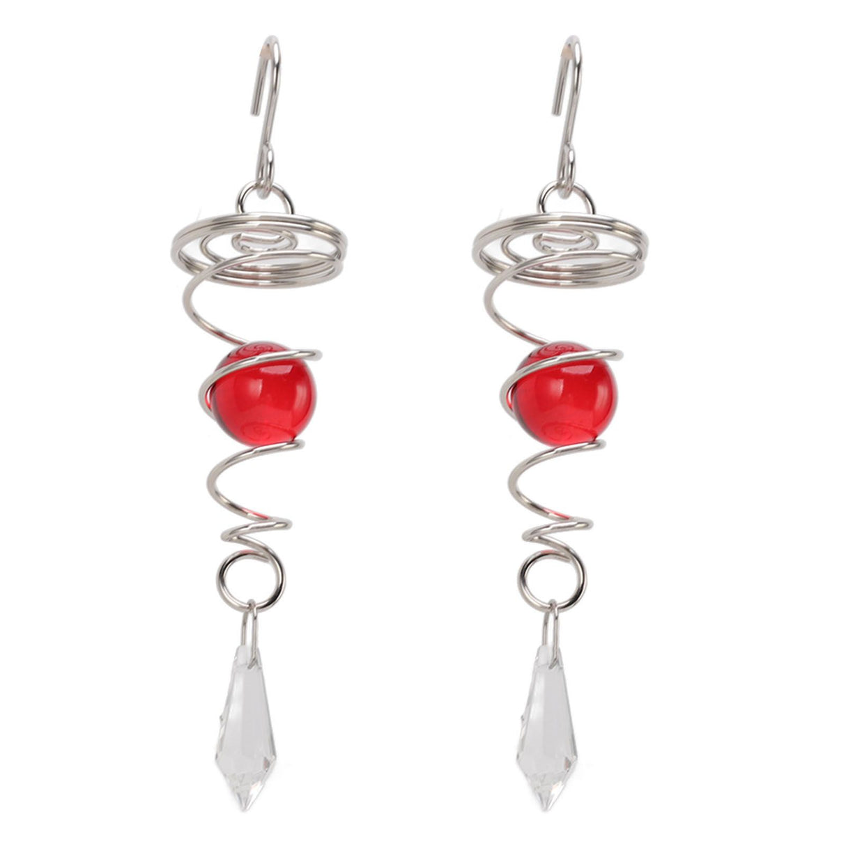 2Pcs Gazing Ball Spiral Tail Wind Spinner Stabilizer Stainless Steel Spiral Wind Chimes for Outside Red