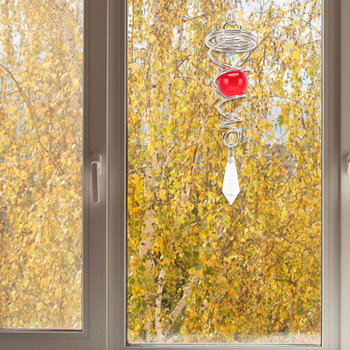 2Pcs Gazing Ball Spiral Tail Wind Spinner Stabilizer Stainless Steel Spiral Wind Chimes for Outside Red