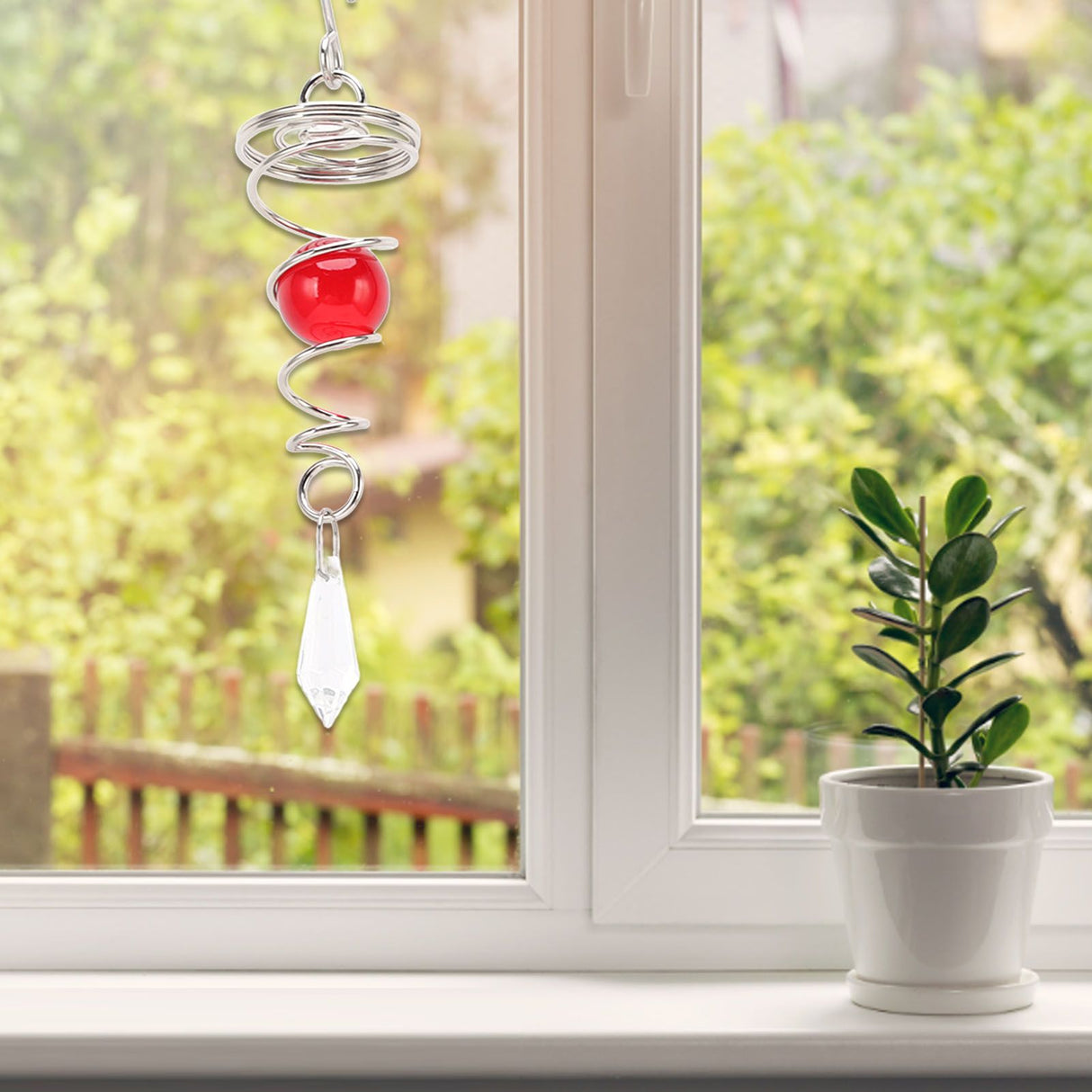 2Pcs Gazing Ball Spiral Tail Wind Spinner Stabilizer Stainless Steel Spiral Wind Chimes for Outside Red