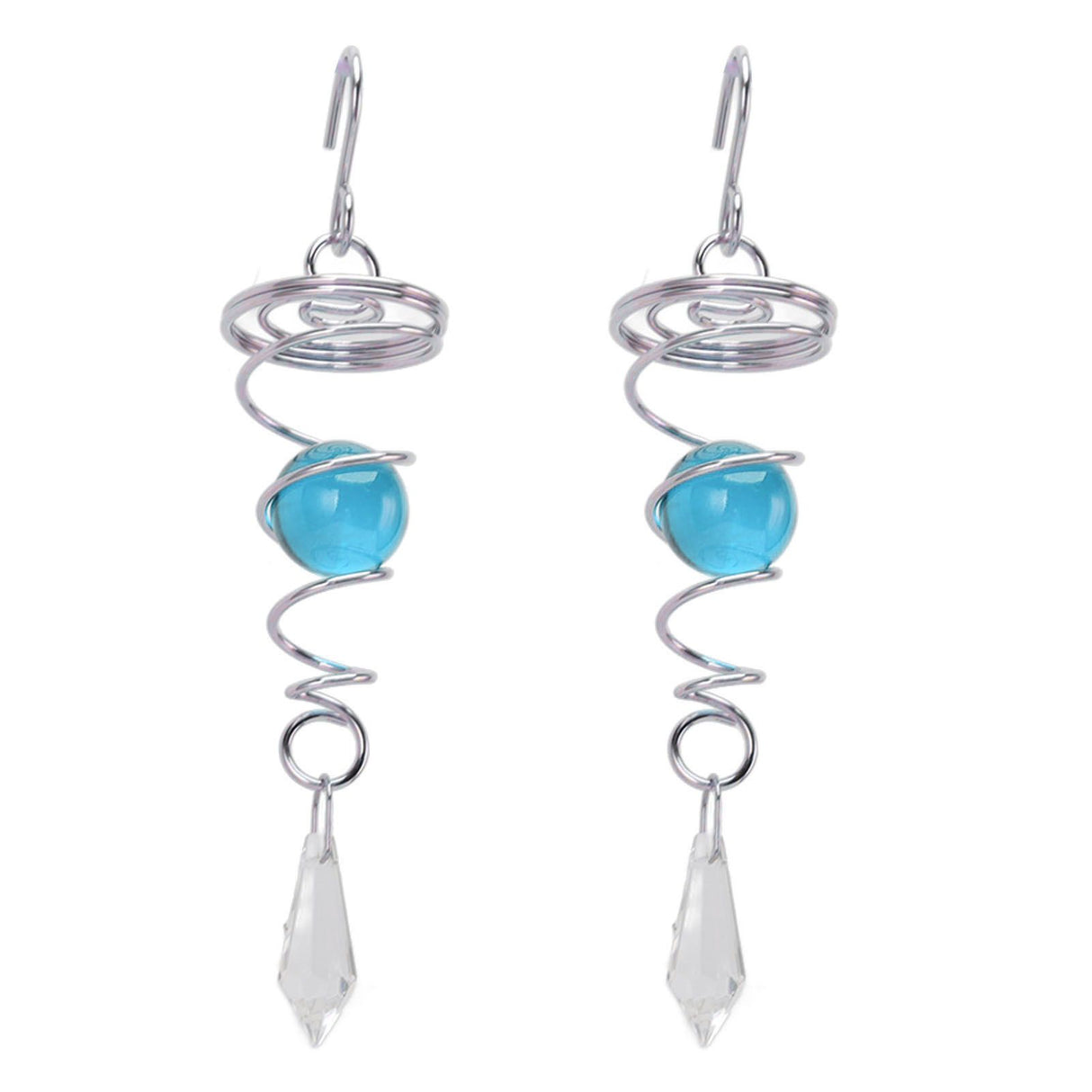 2Pcs Gazing Ball Spiral Tail Wind Spinner Stabilizer Stainless Steel Spiral Wind Chimes for Outside Lake Blue