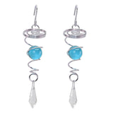 2Pcs Gazing Ball Spiral Tail Wind Spinner Stabilizer Stainless Steel Spiral Wind Chimes for Outside Lake Blue - Front View