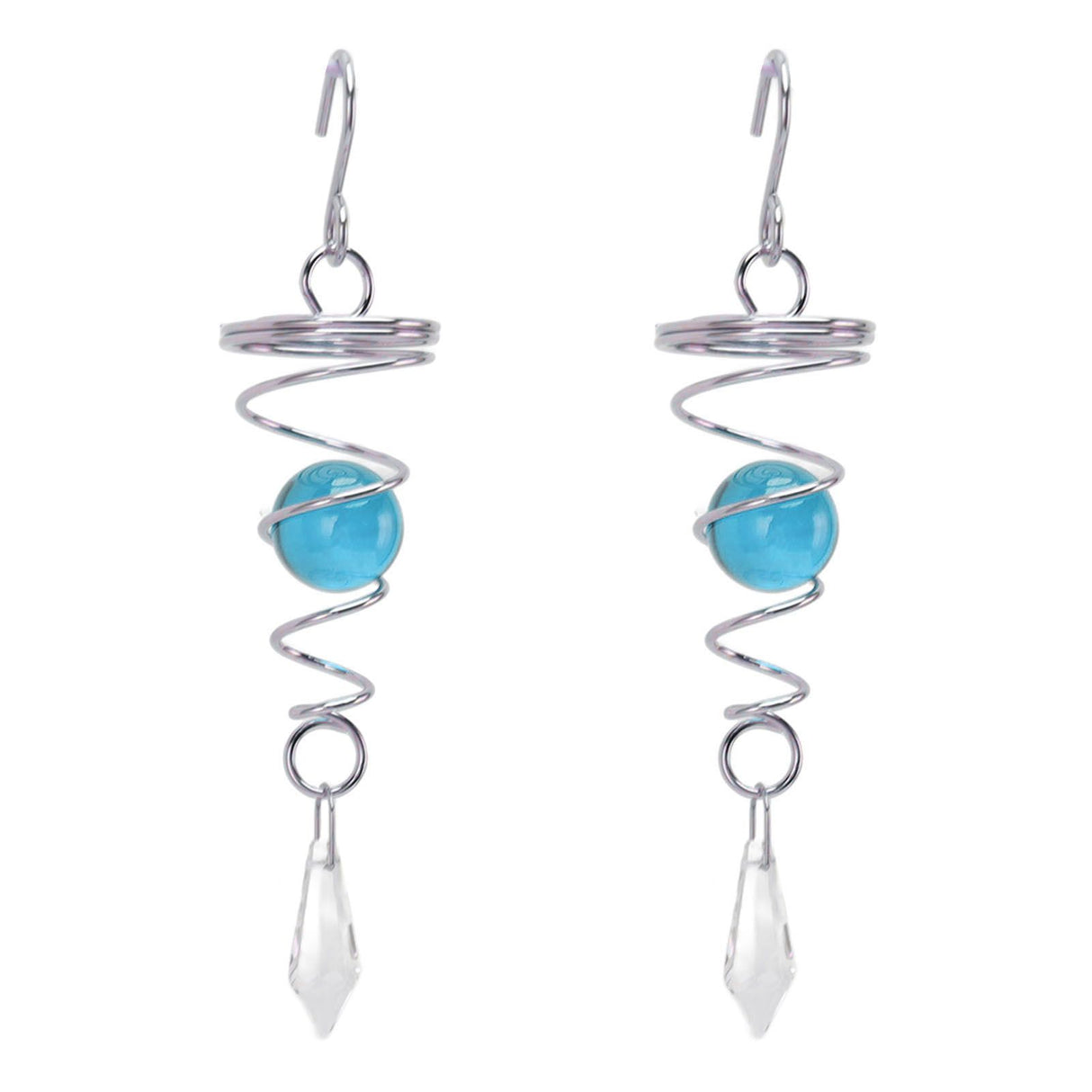 2Pcs Gazing Ball Spiral Tail Wind Spinner Stabilizer Stainless Steel Spiral Wind Chimes for Outside Lake Blue
