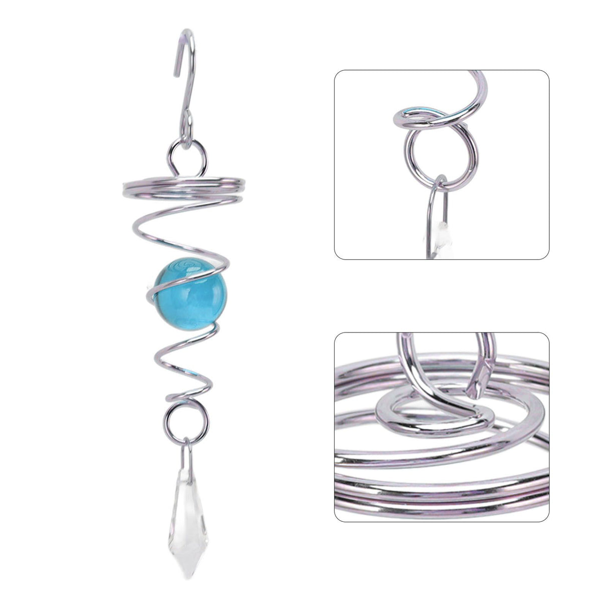 2Pcs Gazing Ball Spiral Tail Wind Spinner Stabilizer Stainless Steel Spiral Wind Chimes for Outside Lake Blue