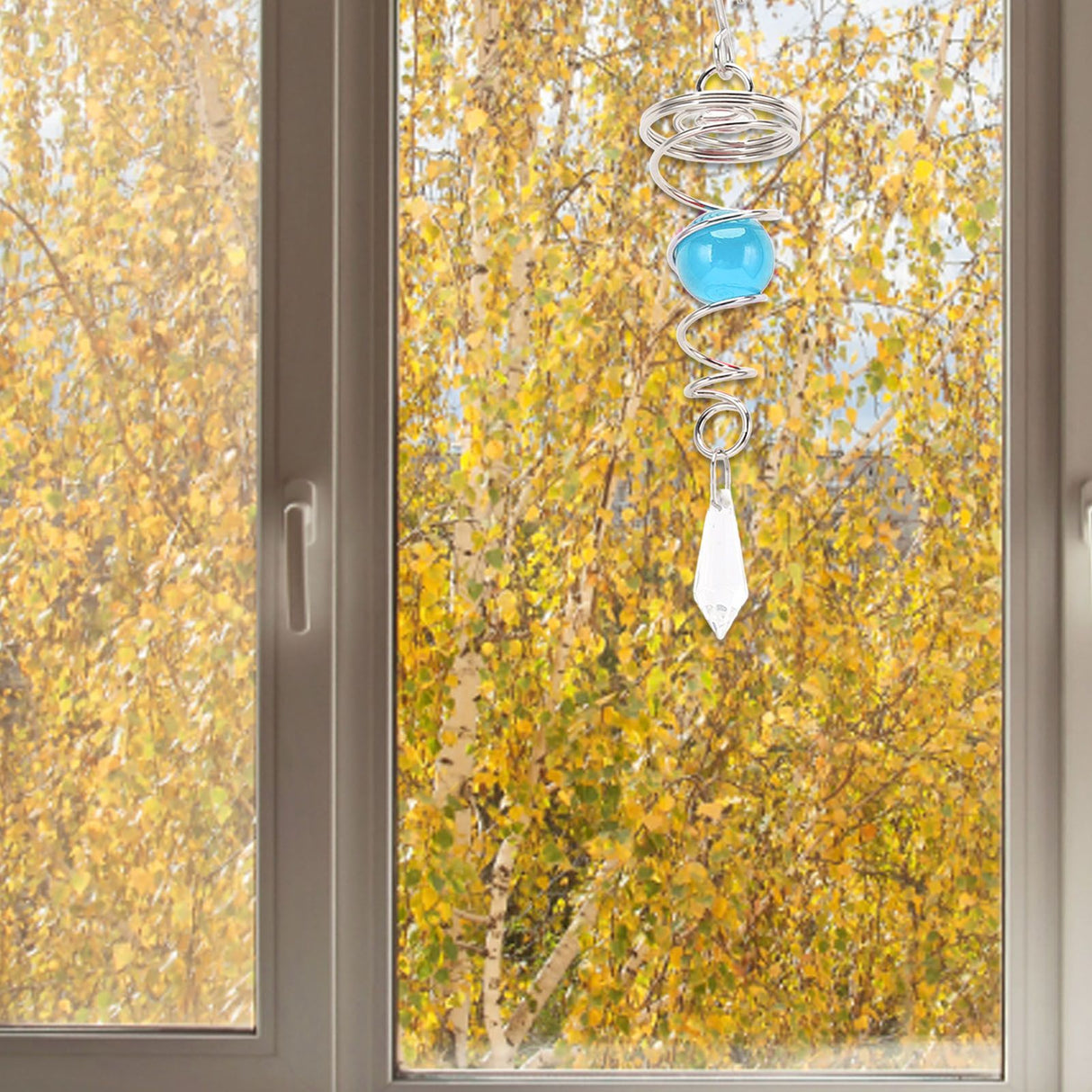 2Pcs Gazing Ball Spiral Tail Wind Spinner Stabilizer Stainless Steel Spiral Wind Chimes for Outside Lake Blue
