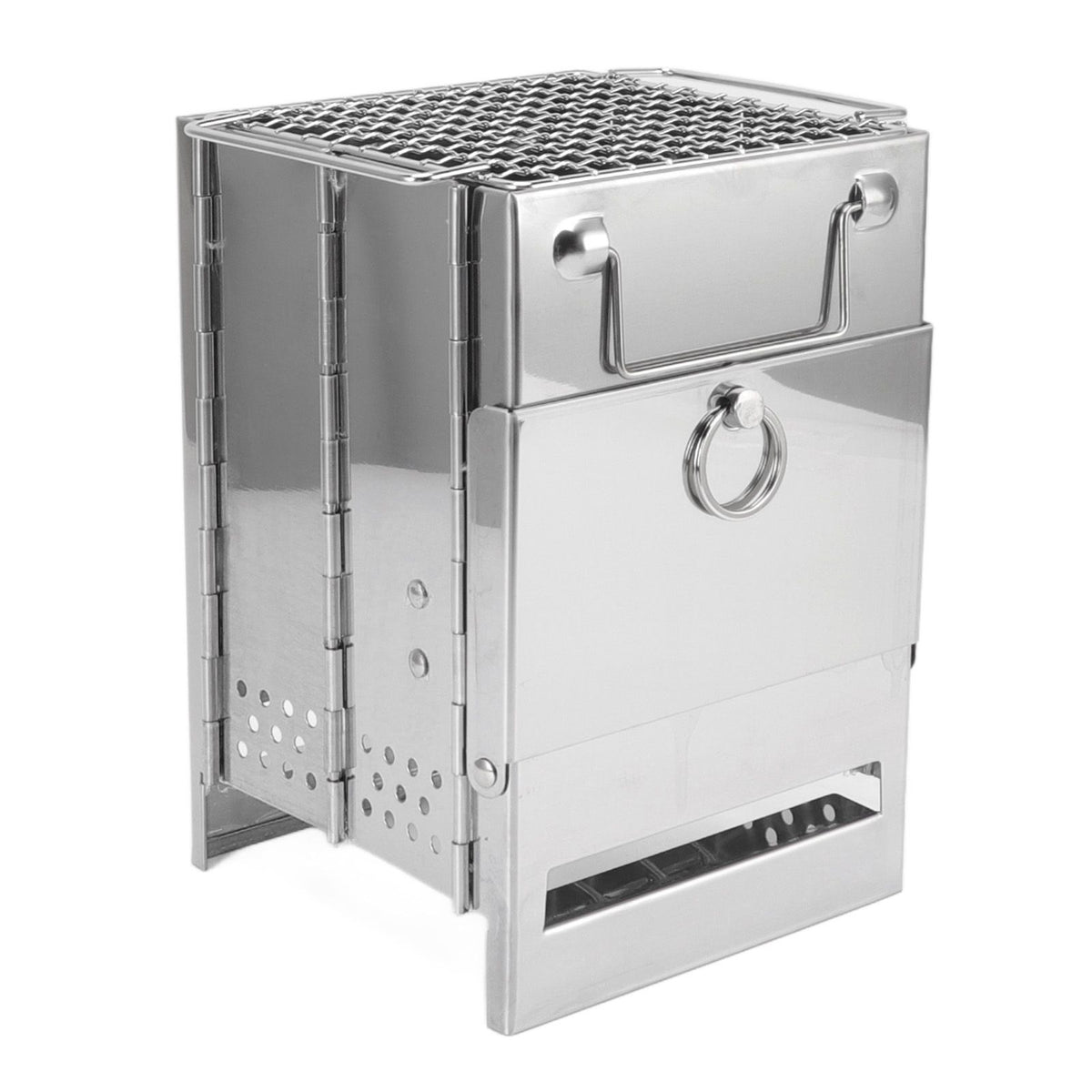 Camping Wood Stove Foldable Stainless Steel Integrated Mini BBQ Grill for Warm Outdoor Picnic