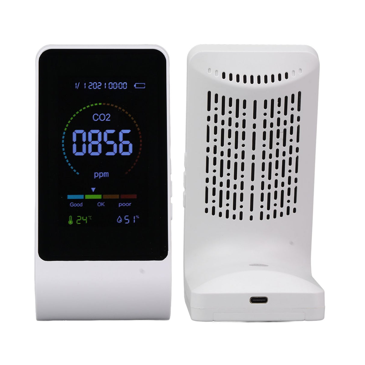 CO2 Monitor Carbon Dioxide Detect Indoor Air Quality Monitor Temperature Humidity Detection White