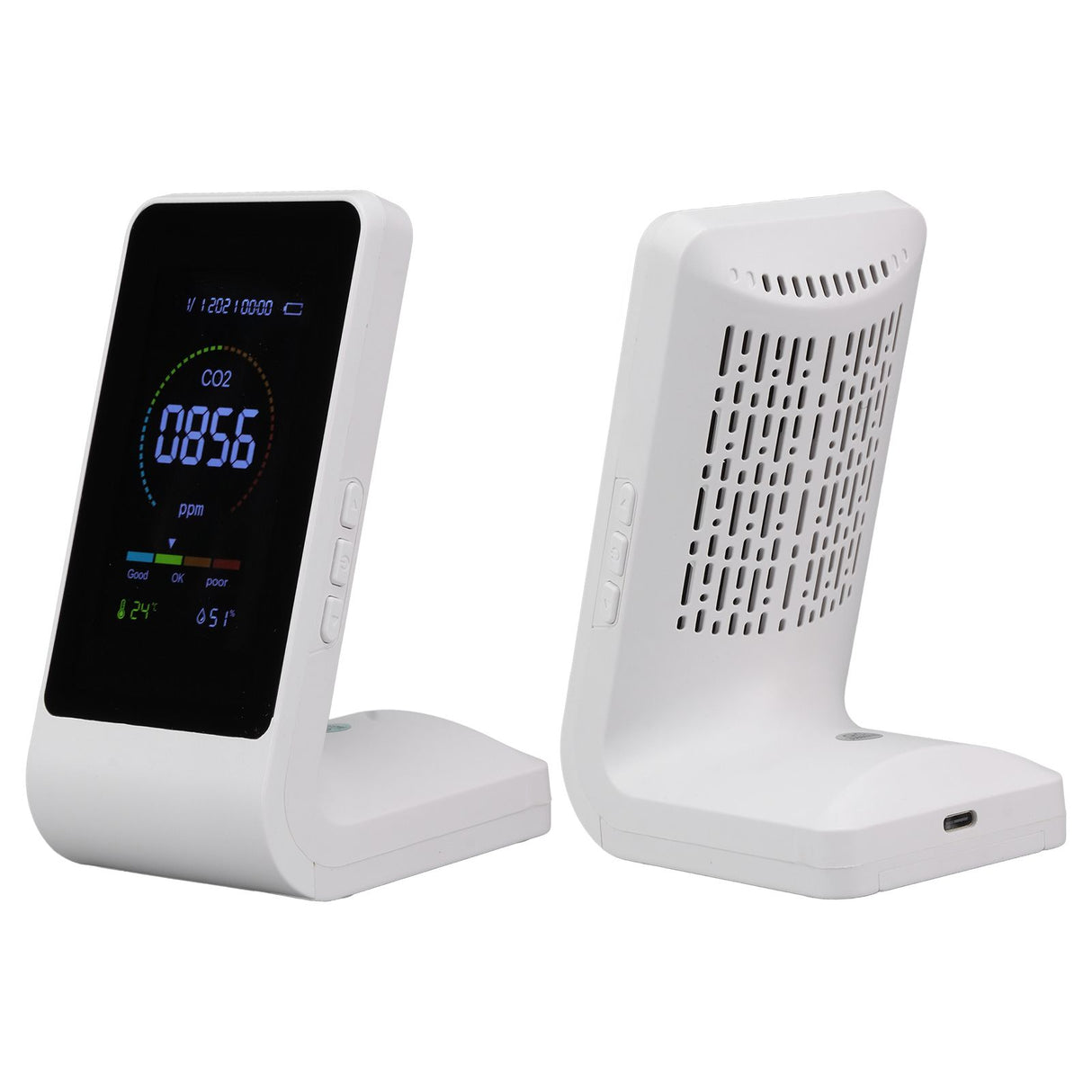 CO2 Monitor Carbon Dioxide Detect Indoor Air Quality Monitor Temperature Humidity Detection White