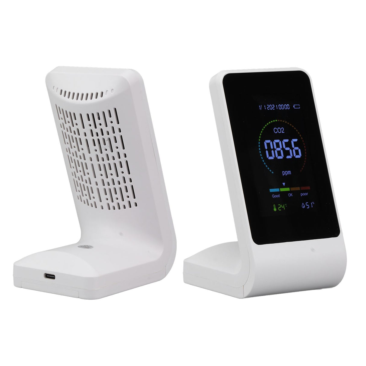 CO2 Monitor Carbon Dioxide Detect Indoor Air Quality Monitor Temperature Humidity Detection White