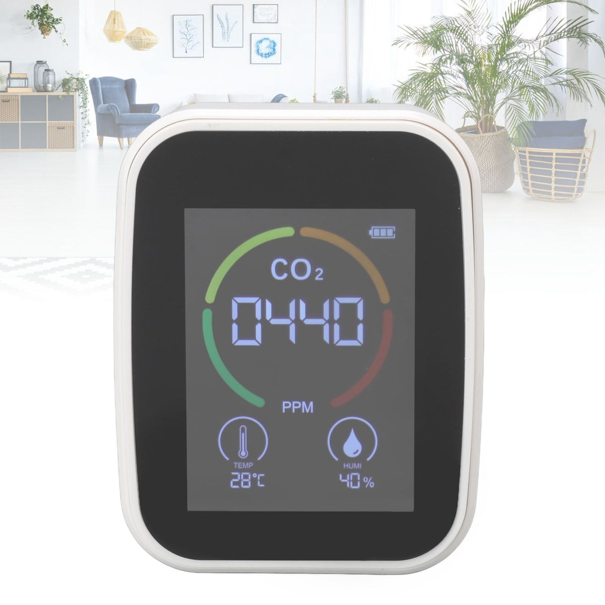 Indoor Air Quality Monitor Co2 Carbon Dioxide Detector TVOC Air Temperature Humidity Quality Detector White