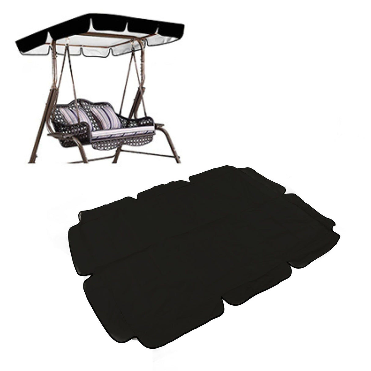 Waterproof Outdoor Swing Canopy Replacement 420D Silver Coated Oxford Fabric Swing Chair Canopy for Outdoor Garden Patio Black