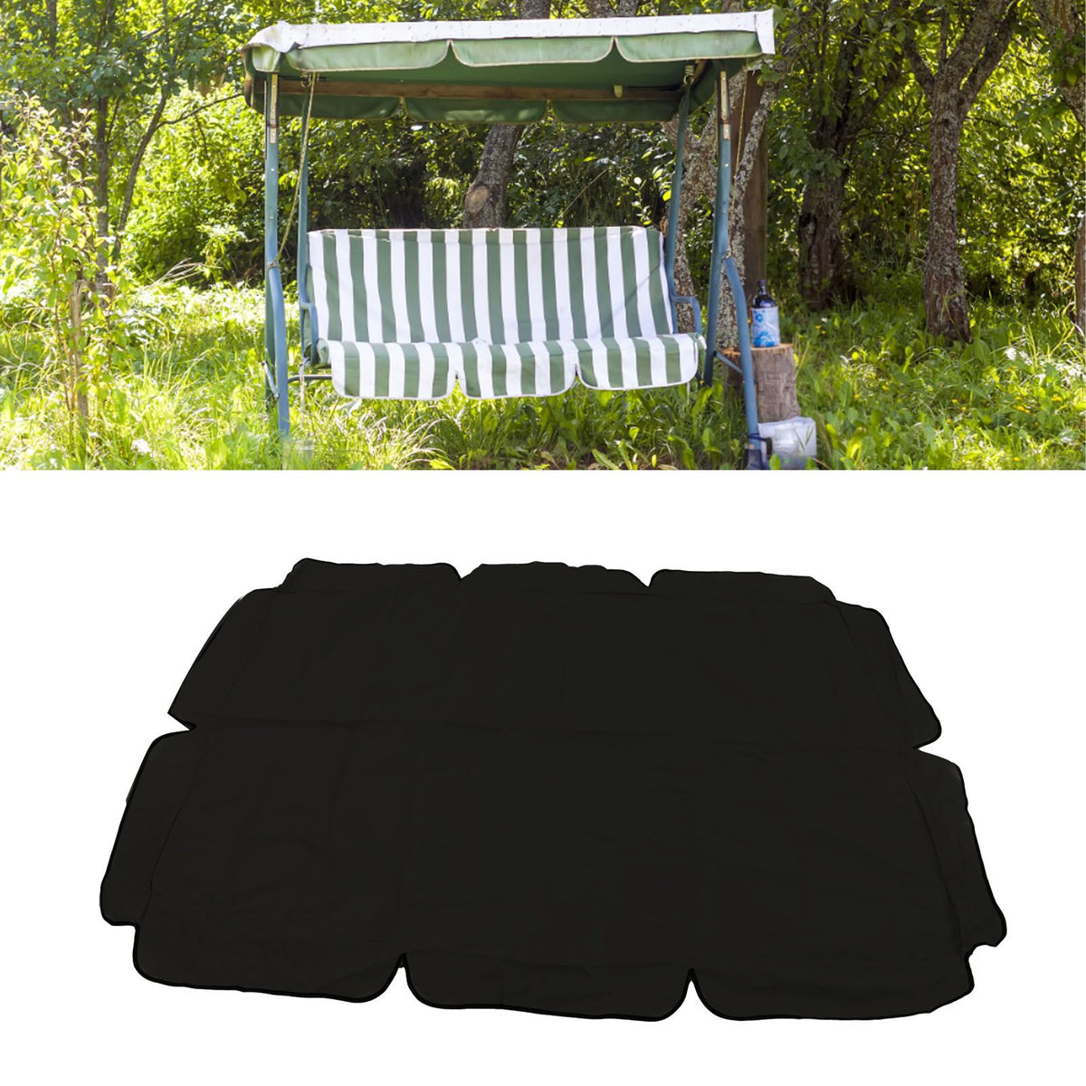 Waterproof Outdoor Swing Canopy Replacement 420D Silver Coated Oxford Fabric Swing Chair Canopy for Outdoor Garden Patio Black