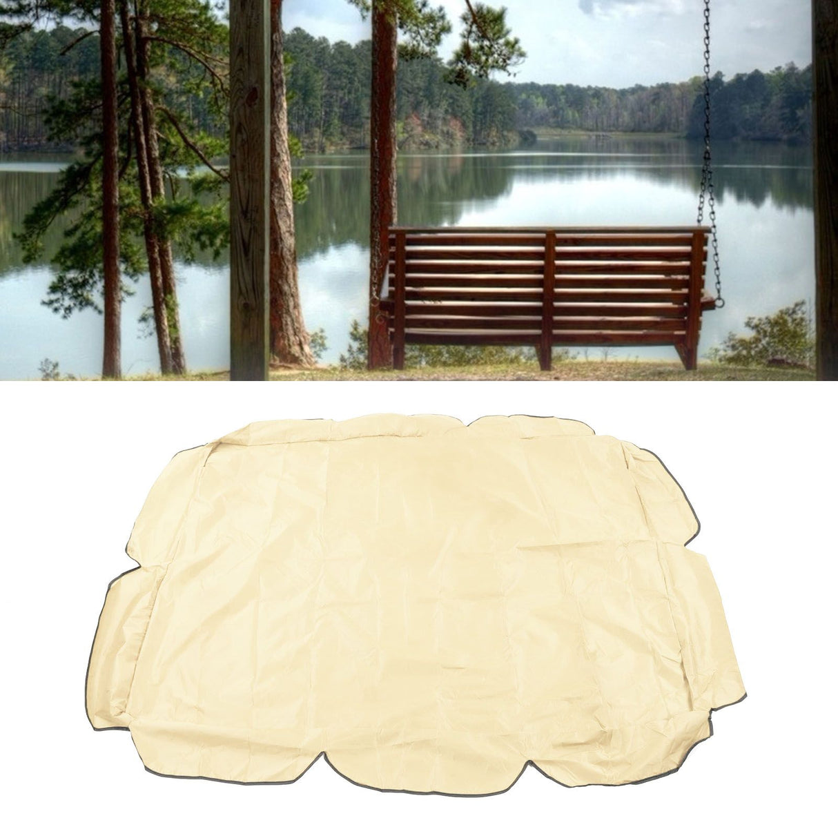 Swing Canopy 210D Silver Coated Oxford Waterproof UV Proof for Outdoor Patio Yard Chair 142x120x18cm Beige