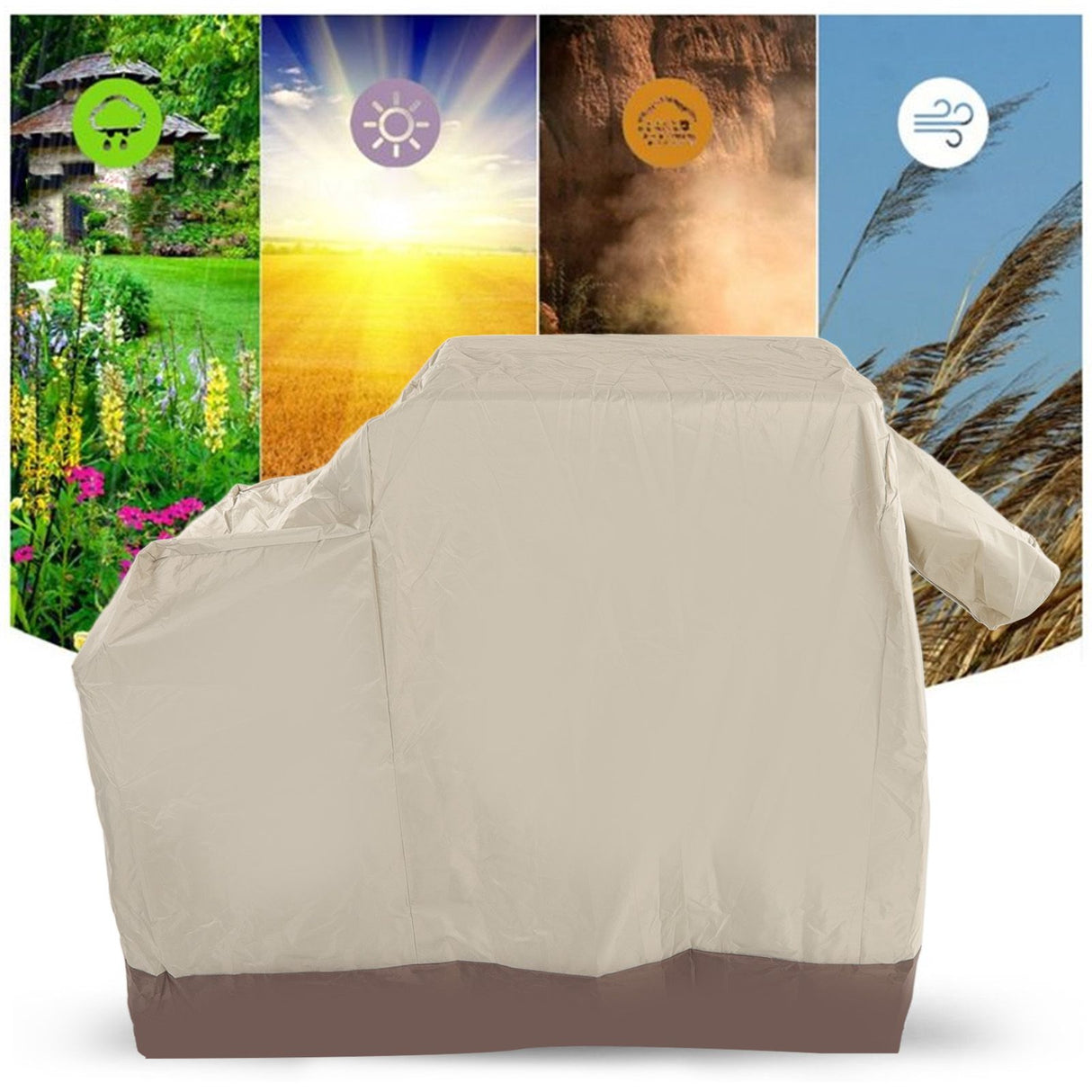 Grill Cover 420D Silver Coated Oxford Cloth Barbecue Cover Waterproof Dustproof Outdoor BBQ Grill Cover Beige Brown 104x68.5x124cm