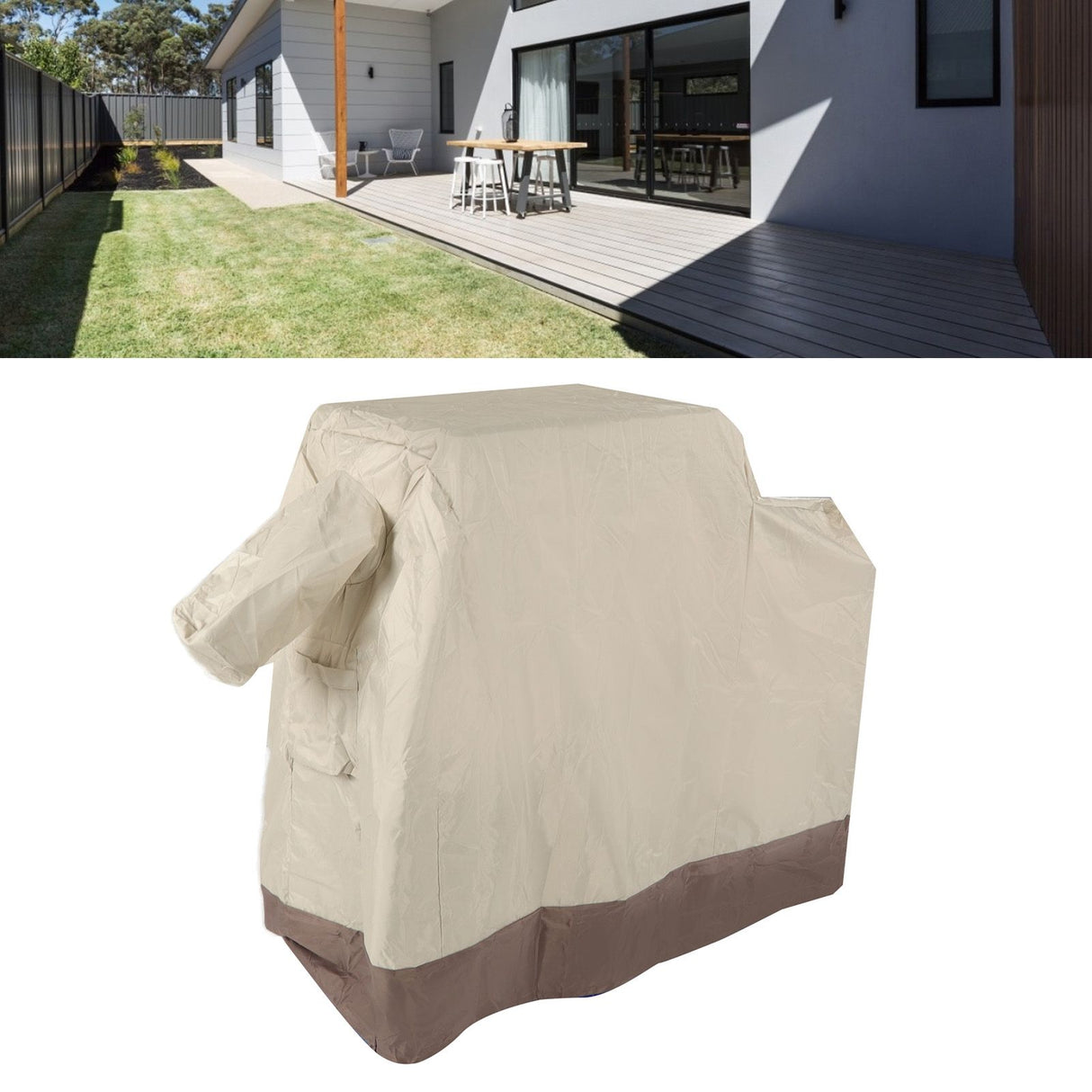 Grill Cover 420D Silver Coated Oxford Cloth Barbecue Cover Waterproof Dustproof Outdoor BBQ Grill Cover Beige Brown 104x68.5x124cm