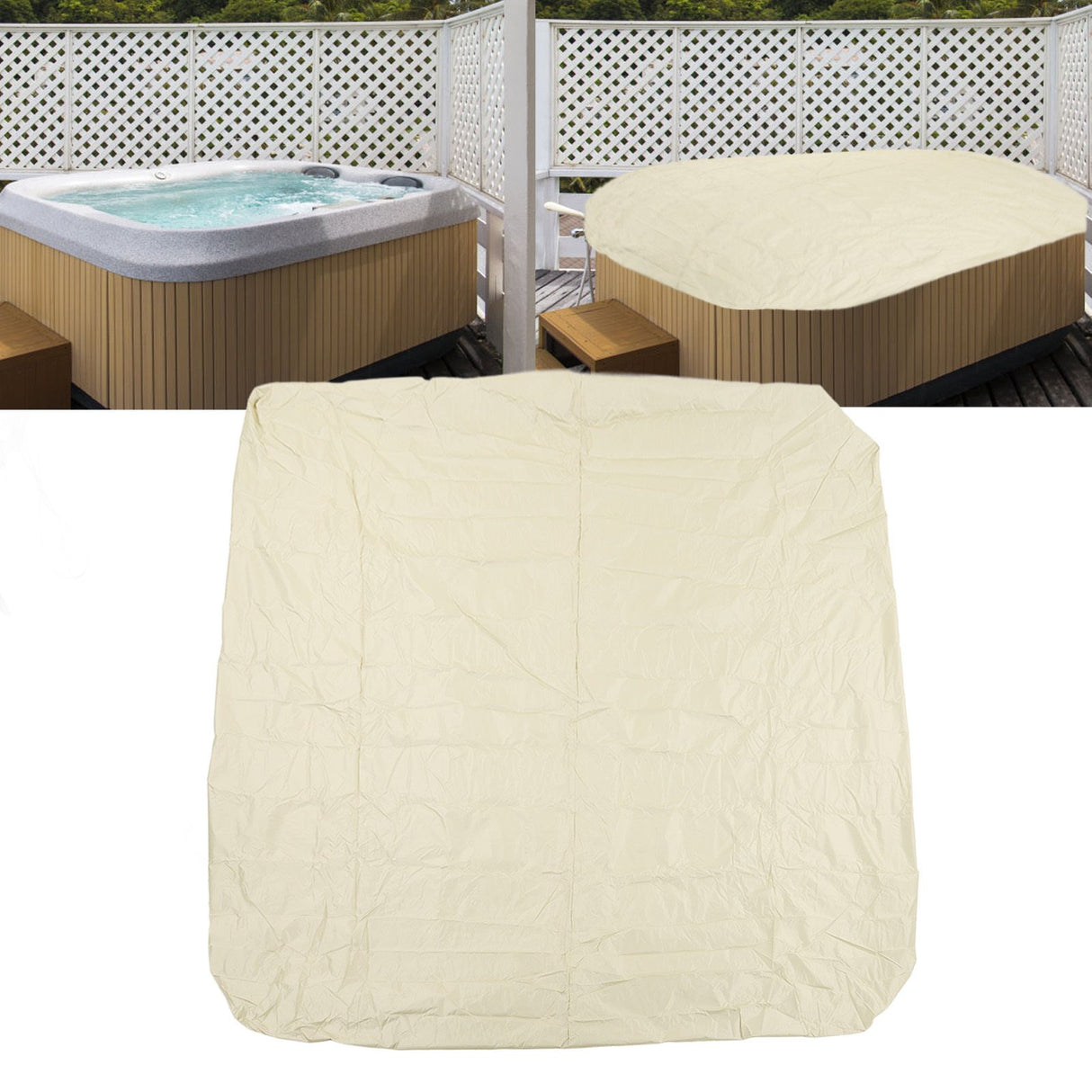 SPA Cover Square Waterproof 190 Silver Coated Polyester Taff Weather Resistant Hot Tub Cover Protector for Bathtub 207x207x30cm/81.5x81.5x11.8in Beige