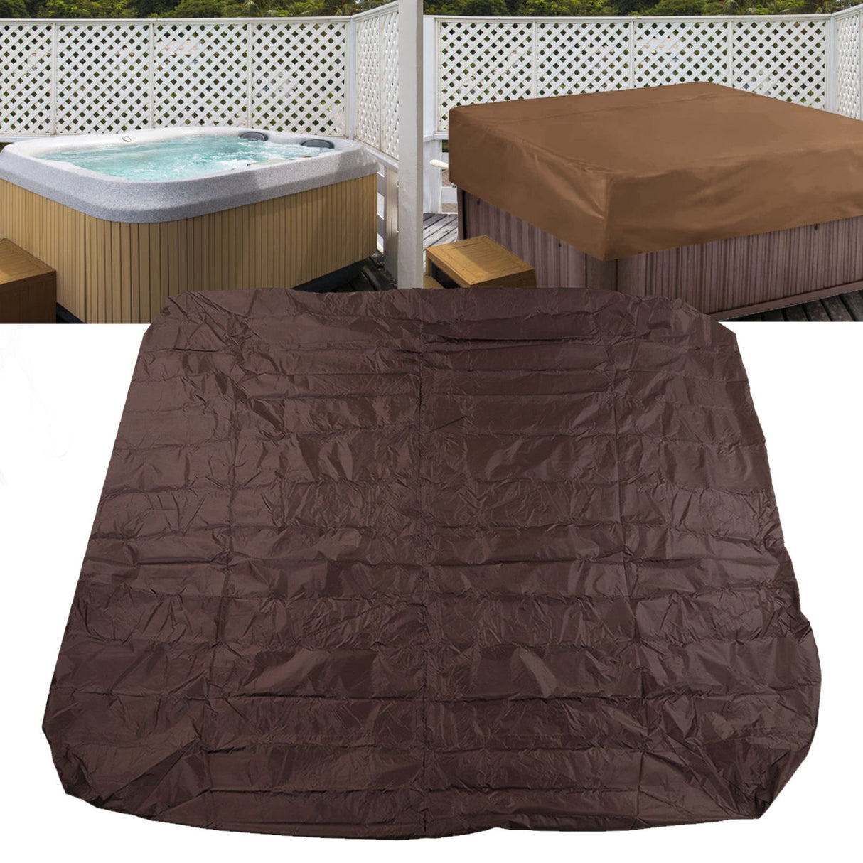 Outdoor Bathtub Dust Cover 190 Silver Coated Polyester Taffeta Waterproof Hot Spring Cover Quadrate Spa Bath Rainproof Cover 210x210x30cm Brown