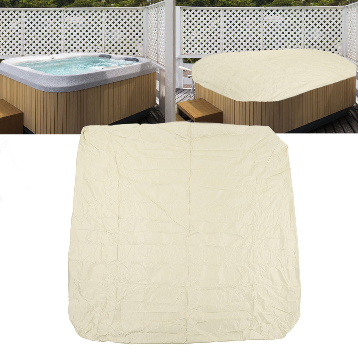 Outdoor Bathtub Dust Cover 190 Silver Coated Polyester Taffeta Waterproof Hot Spring Cover Quadrate Spa Bath Rainproof Cover 210x210x30cm Beige