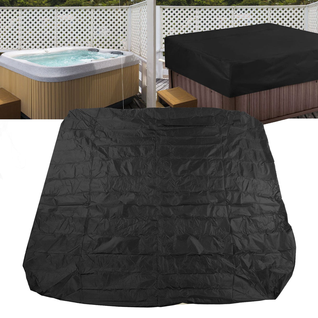 Outdoor Bathtub Dust Cover 190 Silver Coated Polyester Taffeta Waterproof Hot Spring Cover Quadrate Spa Bath Rainproof Cover 210x210x30cm Black