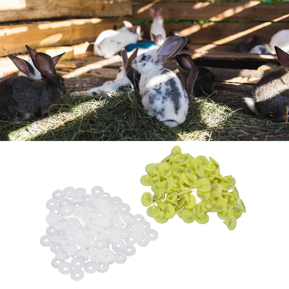 100PCS Livestock Ear Tag Bright Yellow PP Fadeless Reusable Universal Animal Ear Tag for Rabbit