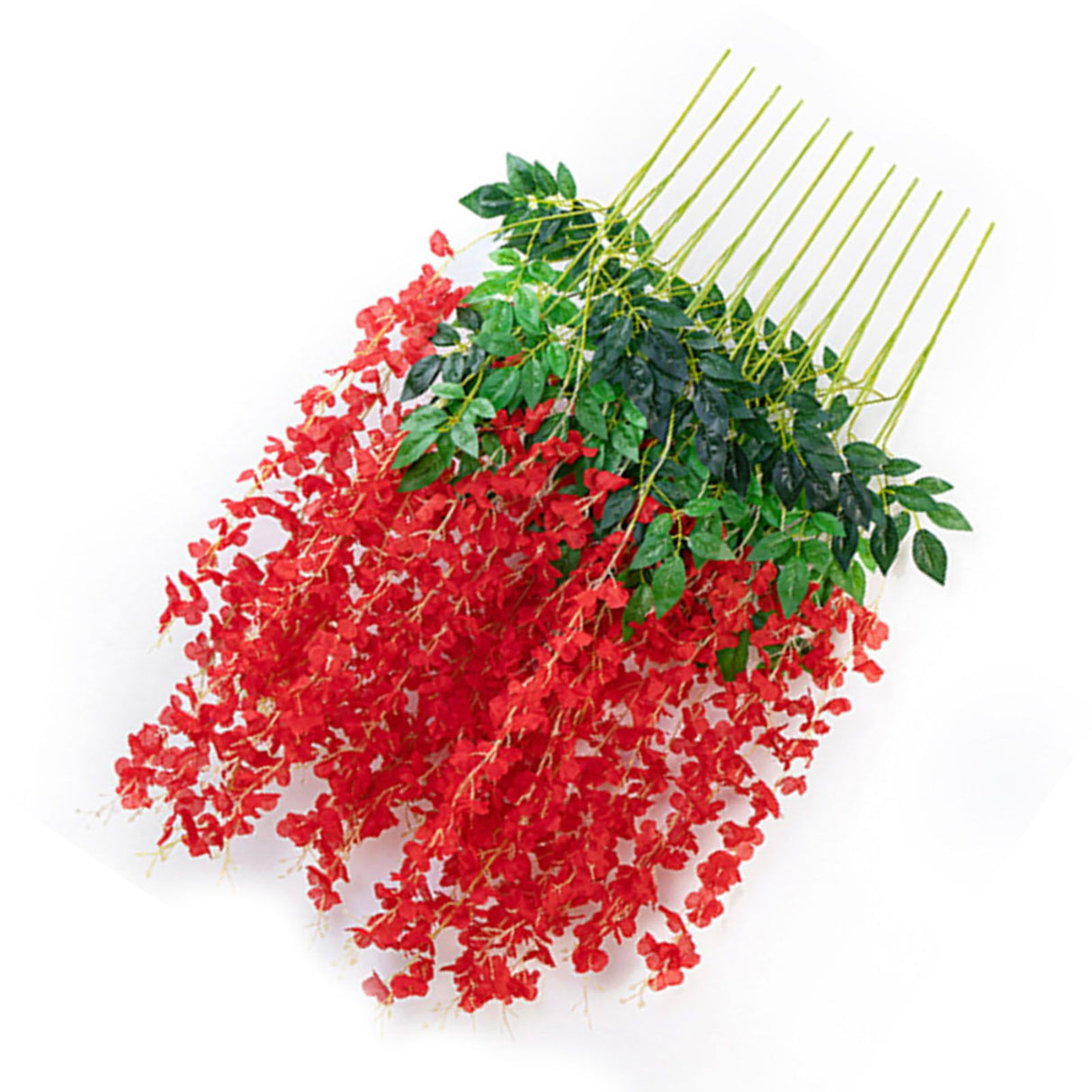Simulated 6 Leaves Wisteria Decoration Silk Flower Artificial Faux Indoor Vine Wisteria Ornament for Home Red
