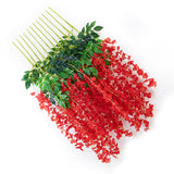 Simulated 6 Leaves Wisteria Decoration Silk Flower Artificial Faux Indoor Vine Wisteria Ornament for Home Red - Side View
