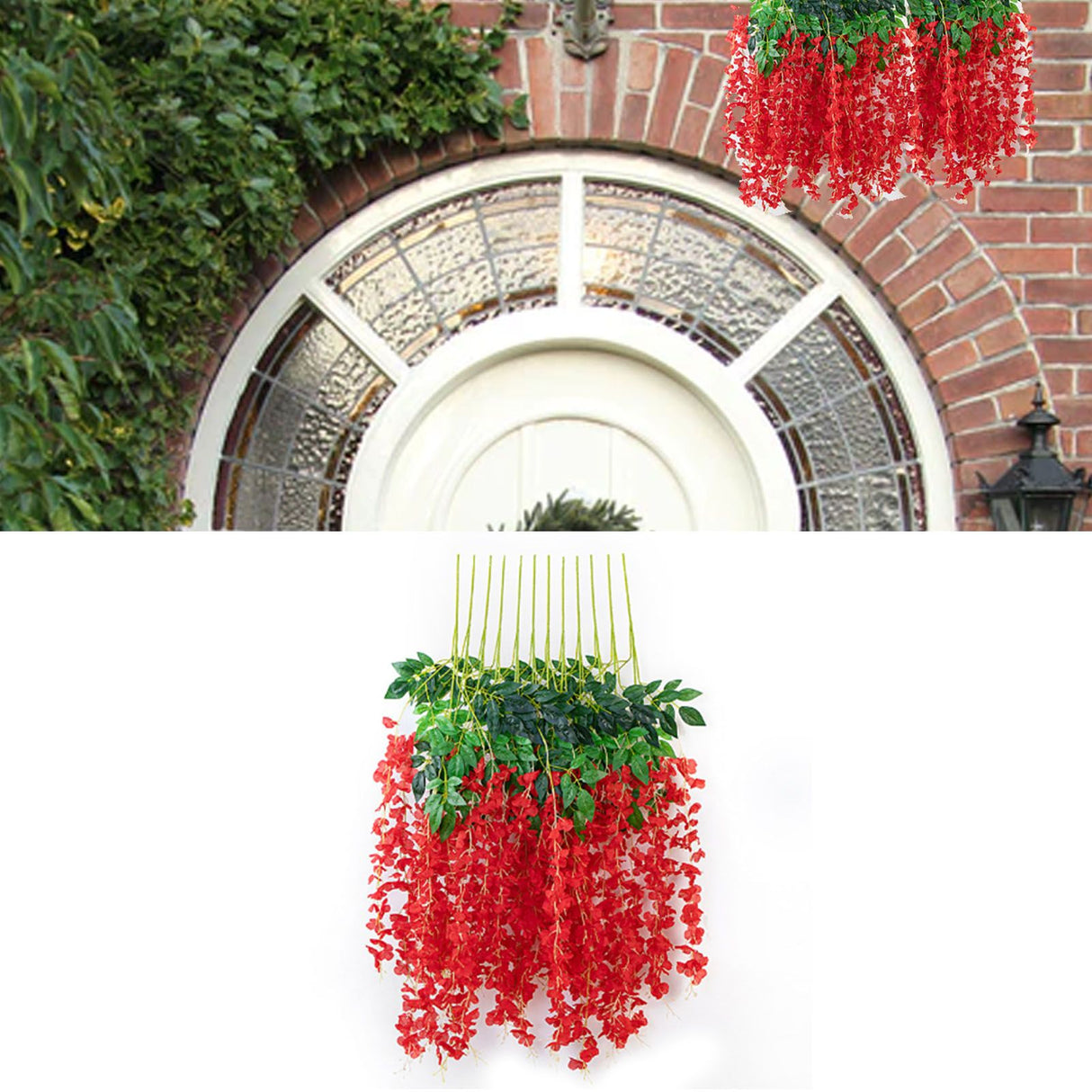 Simulated 6 Leaves Wisteria Decoration Silk Flower Artificial Faux Indoor Vine Wisteria Ornament for Home Red