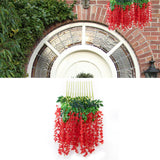 Simulated 6 Leaves Wisteria Decoration Silk Flower Artificial Faux Indoor Vine Wisteria Ornament for Home Red