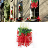Simulated 6 Leaves Wisteria Decoration Silk Flower Artificial Faux Indoor Vine Wisteria Ornament for Home Red