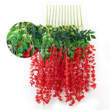 Simulated 6 Leaves Wisteria Decoration Silk Flower Artificial Faux Indoor Vine Wisteria Ornament for Home Red - Extra Image