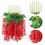 Simulated 6 Leaves Wisteria Decoration Silk Flower Artificial Faux Indoor Vine Wisteria Ornament for Home Red