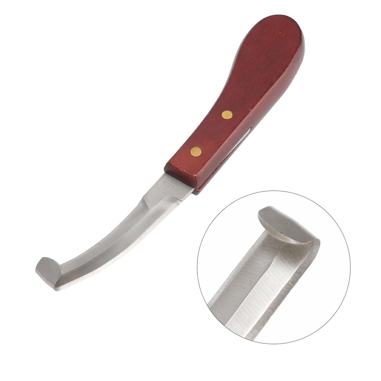 Hoof Knife Razor Stainless Steel Double Sided Blade Ergonomic Wooden Handle Hoof Edge Knife for Horse Hoof Trimming
