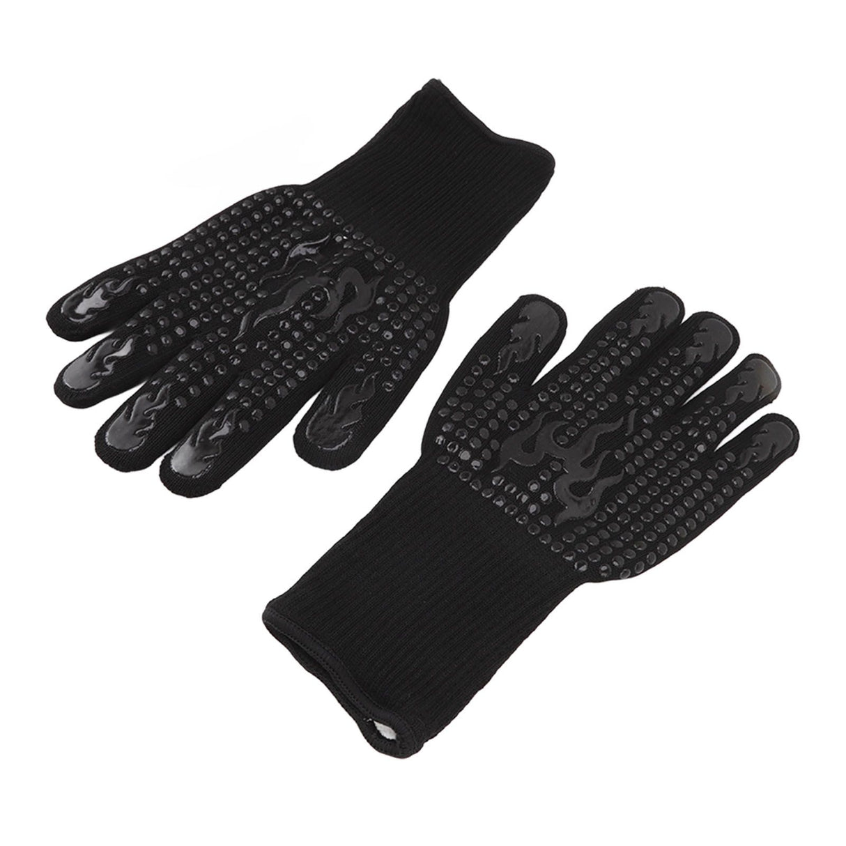 2 Pcs Heat Resistant Gloves Thermal Isolation High Temperature Resistant Anti Slip Washable Silicone Knitted Oven Mitts Free Size Black