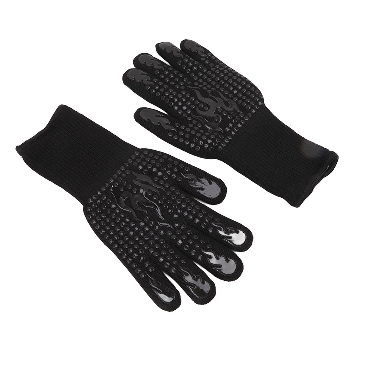 2 Pcs Heat Resistant Gloves Thermal Isolation High Temperature Resistant Anti Slip Washable Silicone Knitted Oven Mitts Free Size Black