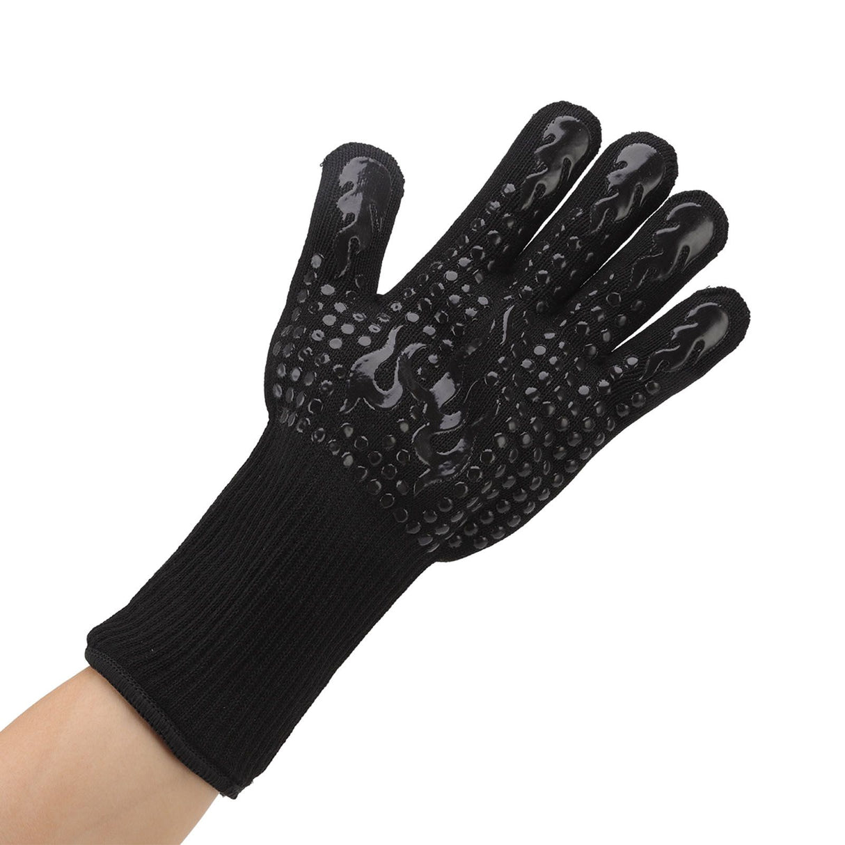 2 Pcs Heat Resistant Gloves Thermal Isolation High Temperature Resistant Anti Slip Washable Silicone Knitted Oven Mitts Free Size Black