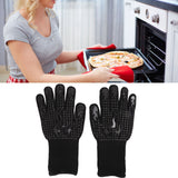 2 Pcs Heat Resistant Gloves Thermal Isolation High Temperature Resistant Anti Slip Washable Silicone Knitted Oven Mitts Free Size Black - Extra Image