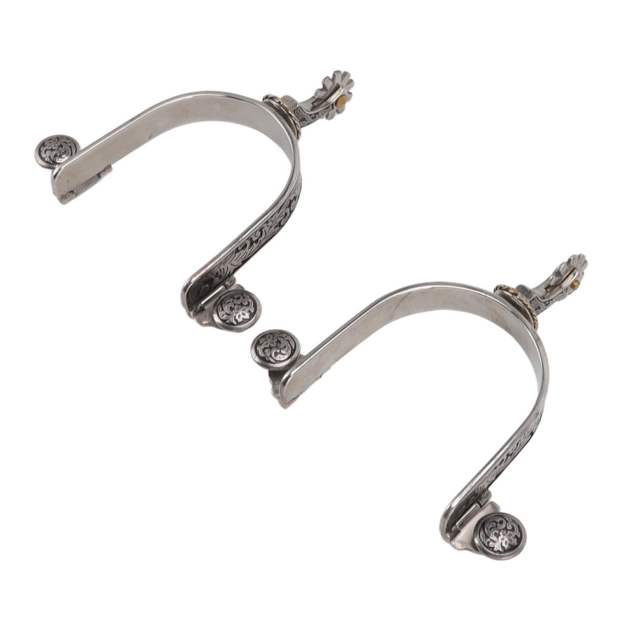 One Pair Boot Spurs Stainless Steel Vintage Leaf Patterned Western Cowboy Spurs for Outdoor